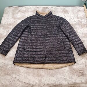 Cotes Of London Down Puffer Jacket Womens XL Black Beige Quilted Snap Reversible